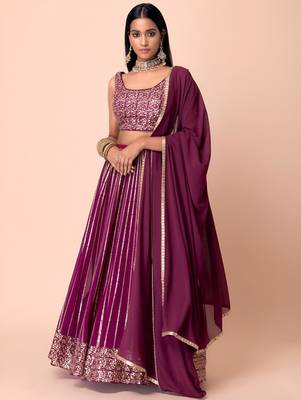 wine net embroidered traditional lehenga choli with free size upto 42 2