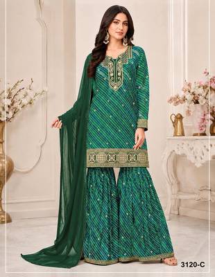 Green georgette printed salwar kameez 1