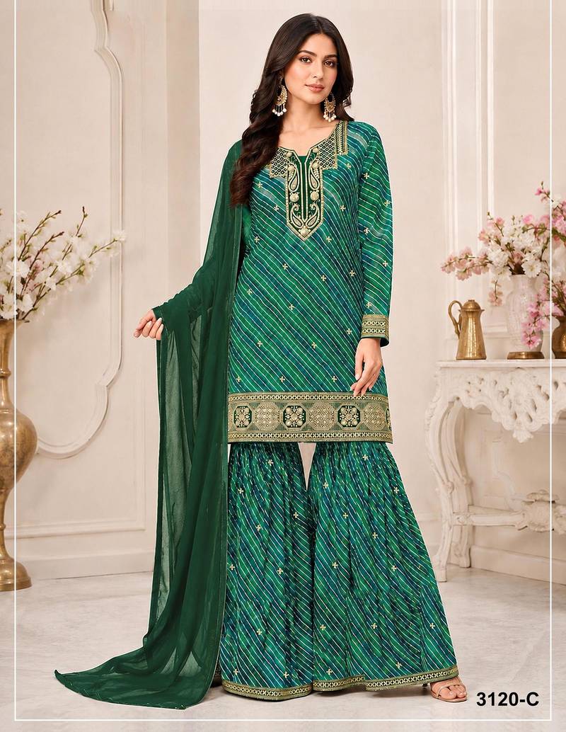 Green georgette printed salwar kameez