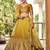 dark yellow silk blend embroidered traditional lehenga choli with free size upto 42