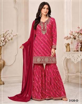 Dark pink georgette printed salwar kameez 1