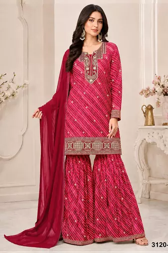 Dark pink georgette printed salwar kameez