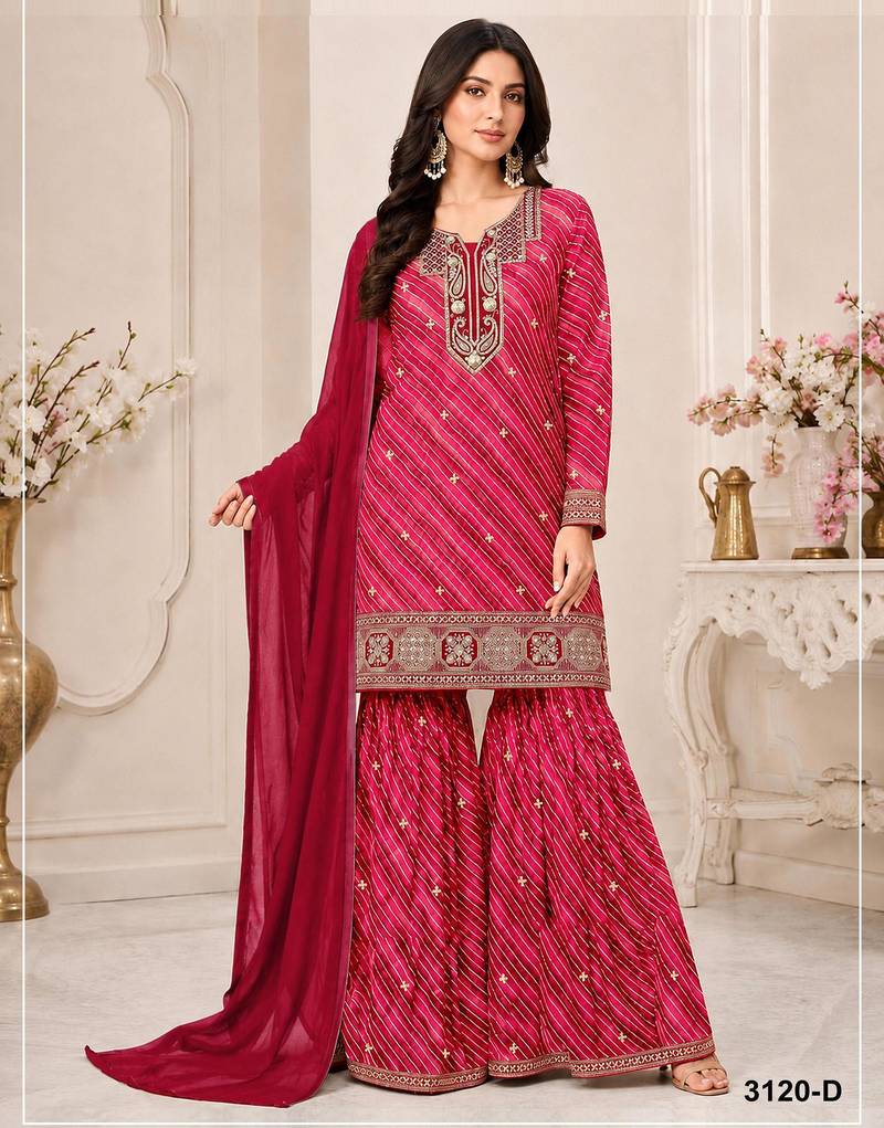 Dark pink georgette printed salwar kameez