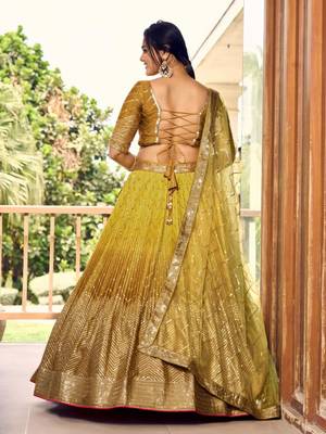 dark yellow silk blend embroidered traditional lehenga choli with free size upto 42 2