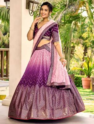 multicolor silk blend embroidered traditional lehenga choli with free size upto 42 1