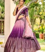multicolor silk blend embroidered traditional lehenga choli with free size upto 42