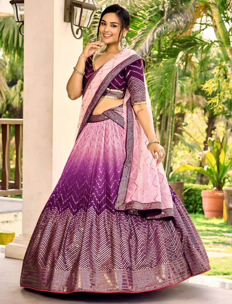 multicolor silk blend embroidered traditional lehenga choli with free size upto 42