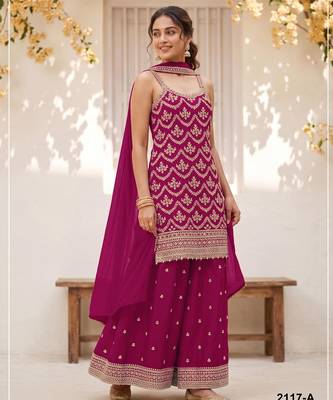 Magenta silk blend embroidered salwar kameez 1
