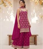 Magenta silk blend embroidered salwar kameez