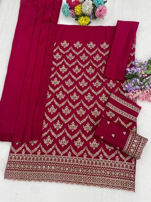 Magenta silk blend embroidered salwar kameez 2