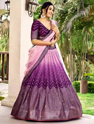multicolor silk blend embroidered traditional lehenga choli with free size upto 42 2