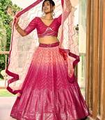 pink silk blend embroidered traditional lehenga choli with free size upto 42