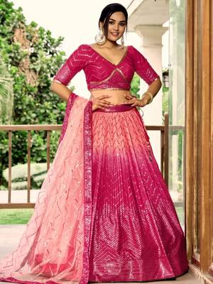 pink silk blend embroidered traditional lehenga choli with free size upto 42 2