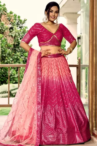 pink silk blend embroidered traditional lehenga choli with free size upto 42