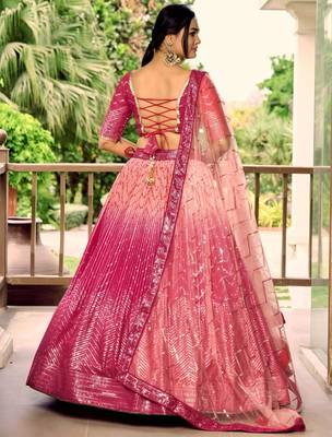 pink silk blend embroidered traditional lehenga choli with free size upto 42 3