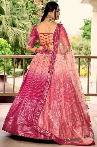 pink silk blend embroidered traditional lehenga choli with free size upto 42