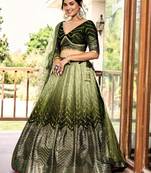 olive silk blend embroidered traditional lehenga choli with free size upto 42