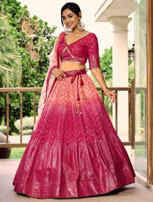 pink silk blend embroidered traditional lehenga choli with free size upto 42 4