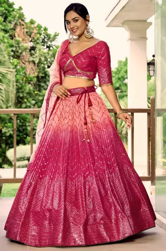 pink silk blend embroidered traditional lehenga choli with free size upto 42