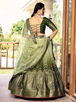 olive silk blend embroidered traditional lehenga choli with free size upto 42 4