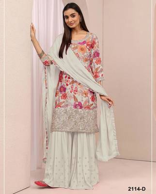 Off white silk blend embroidered salwar kameez 1