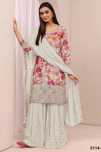 Off white silk blend embroidered salwar kameez