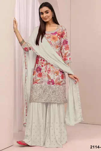 Off white silk blend embroidered salwar kameez