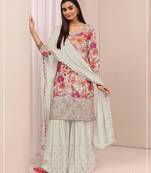 Off white silk blend embroidered salwar kameez