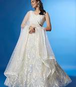 cream silk blend embroidered traditional lehenga choli with free size upto 42