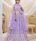 lavender silk blend embroidered traditional lehenga choli with free size upto 42