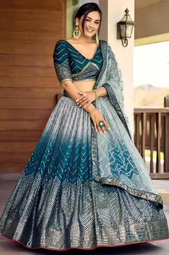 multicolor faux georgette printed traditional lehenga choli with free size upto 42