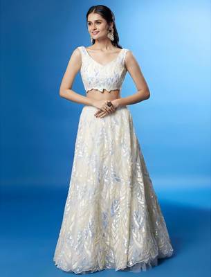 cream silk blend embroidered traditional lehenga choli with free size upto 42 3