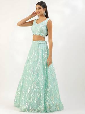 light blue silk blend embroidered traditional lehenga choli with free size upto 42 4