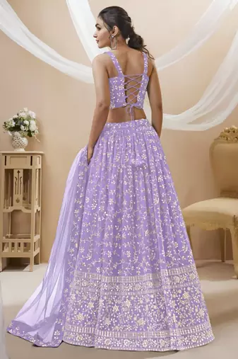 lavender silk blend embroidered traditional lehenga choli with free size upto 42