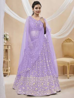 lavender silk blend embroidered traditional lehenga choli with free size upto 42 3