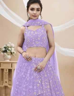 lavender silk blend embroidered traditional lehenga choli with free size upto 42 4