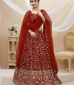 red georgette embroidered traditional lehenga choli with free size upto 42