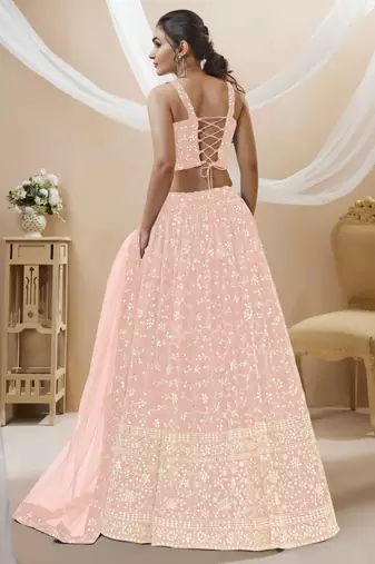 baby pink georgette embroidered traditional lehenga choli with free size upto 42