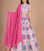 white cotton poly printed traditional lehenga choli