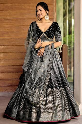 multicolor faux georgette printed traditional lehenga choli with free size upto 42