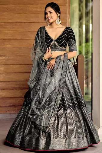 multicolor faux georgette printed traditional lehenga choli with free size upto 42