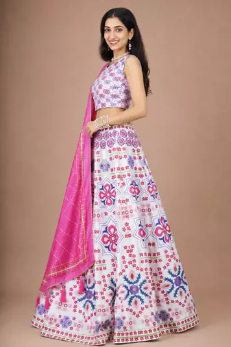 white cotton poly printed traditional lehenga choli