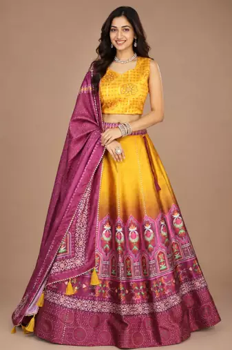 multicolor silk blend printed traditional lehenga choli