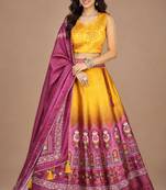 multicolor silk blend printed traditional lehenga choli