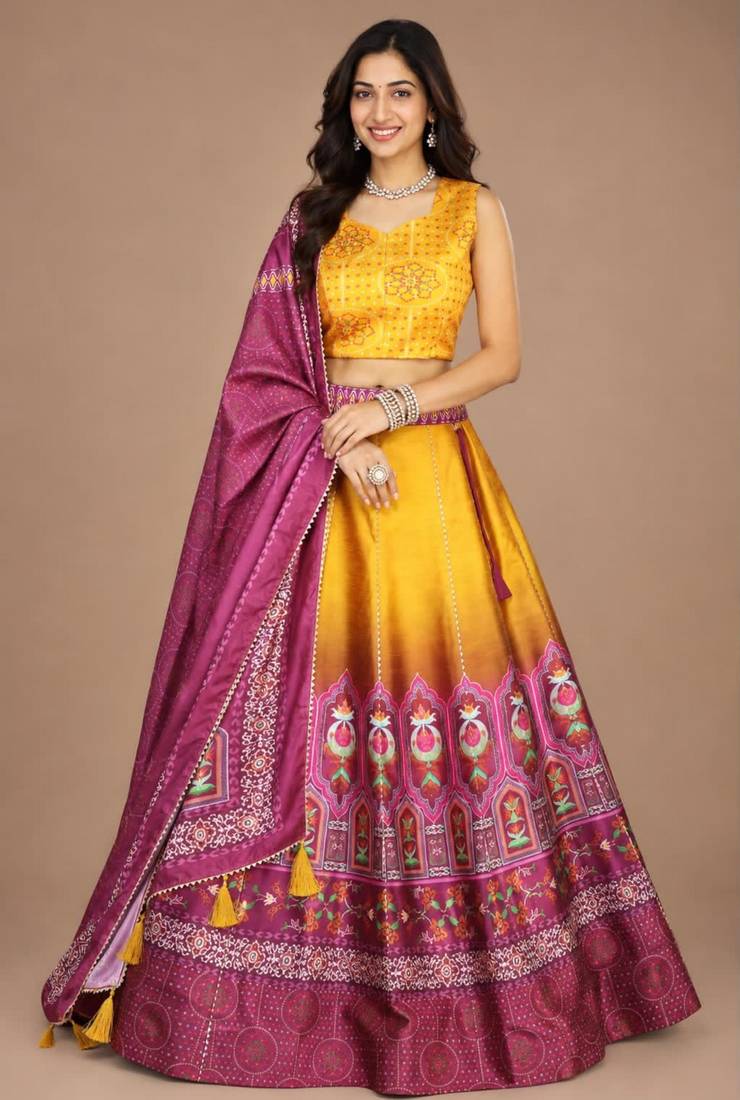 multicolor silk blend printed traditional lehenga choli