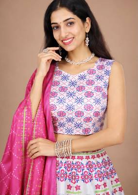 white cotton poly printed traditional lehenga choli 3