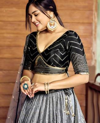 multicolor faux georgette printed traditional lehenga choli with free size upto 42 3