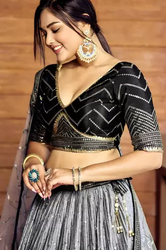 multicolor faux georgette printed traditional lehenga choli with free size upto 42