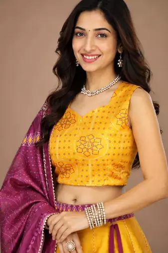 multicolor silk blend printed traditional lehenga choli