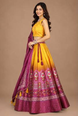 multicolor silk blend printed traditional lehenga choli 3